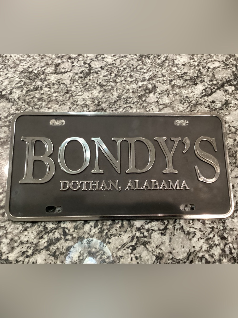 ⚫️ Vintage - Bondy’s of Dothan Alabama License Plate Booster Heavy Plastic Tag